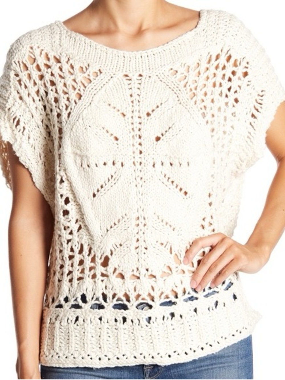 Free People "Diamond in the Rough" sleeveless crochet knit sweater
